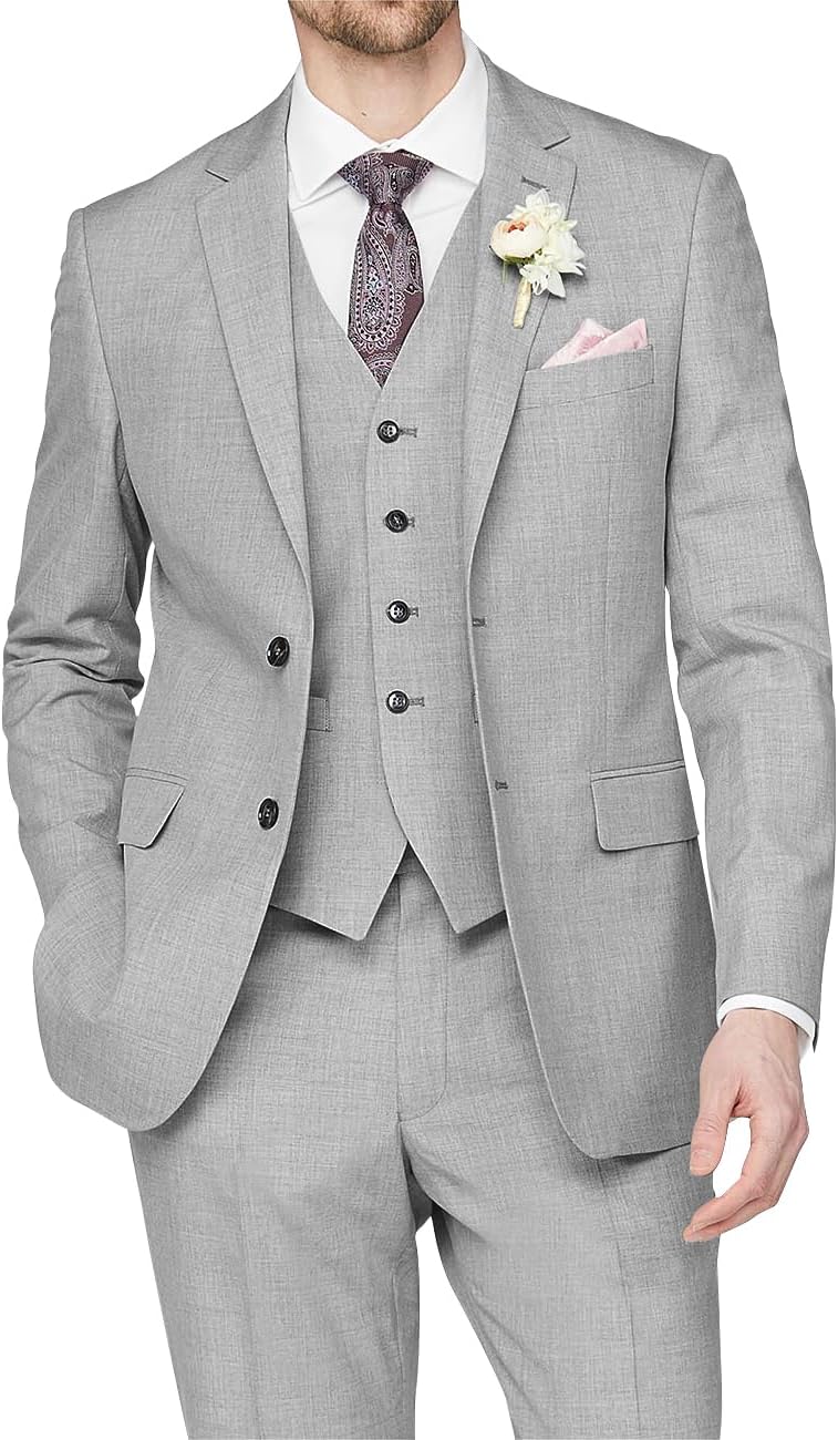 Wangyue 3 Pieces for Men Slim Fit Suit Set Two Button Blazer Jacket Vest Pants Formal Business Suit Wedding Prom Tuxedo size medium